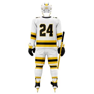White Gold Black <b>Ice</b> Hockey Uniform for Men Professional Hockey Jersey and Pant Set Breathable Lightweight Athletic Team Match - Product Image 2