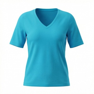 T-shirt col V pour femme, manches longues, 100% coton biologique de luxe, pré-rétréci, coupe durable de qualité supérieure, couleur personnalisable - Product Image 1