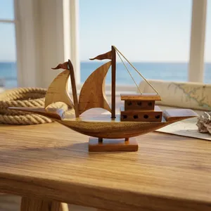 Maquette de bateau à voile artisanale en bois massif, modèle traditionnel de bateau (Jahaj), décoration d'intérieur, pièce de présentation de table avec support - Product Image 5