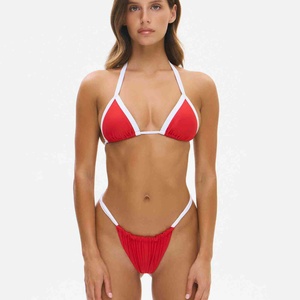 Traje de Baño para Mujer en Oferta, Marca Privada, Logotipo Personalizado, Bikini de Doble Capa con Estampado Sólido, Cordón Ajustable, Tela de Poliéster - Product Image 6