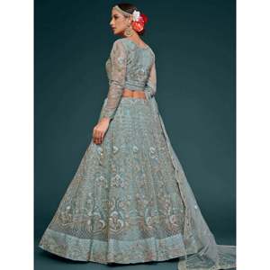 <b>Wedding</b> Wear Plus Size Embroidered Net Lehenga Choli in Sky Blue - Product Image 5