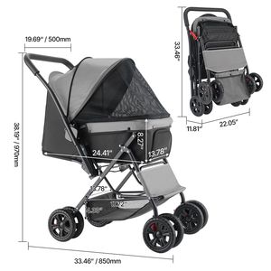 Passeggino Pieghevole per Animali Domestici, Capacità 20 kg, 4 Ruote, Maniglia Reversibile, Finestre in Rete per Gatti e Cani, Stile Sportivo, Compatibile con Auto - Product Image 3
