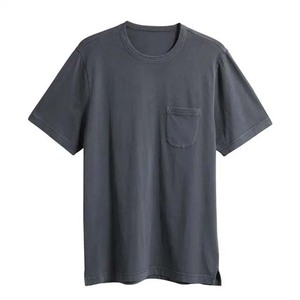 T-shirts pour hommes en vente chaude, couleur grise, col rond, t-shirts unis pour hommes avec poche latérale, vêtements d'été en coton, t-shirts à manches courtes surdimensionnés - Product Image 3