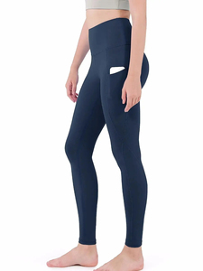 High Waist Full Length Solid Colors <b>Leggings</b> <b>With</b> <b>Pockets</b> Seamless Elastic Waist Four-Way Stretch Yoga <b>Leggings</b> By Run Apparel - Product Image 3