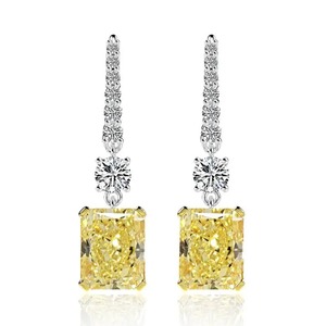 Pendientes colgantes de plata de ley 925 con moissanita y zafiro amarillo, corte radiante de lujo, imitación de diamante, para mujer, de la India. - Product Image 1