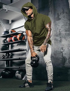 Men's Fashion Athletic Hoodies Pullover Muscle Fit Workout <b>Gym</b> Sweatshirt Cotton Short Sleeve <b>Hoodie</b> - Product Image 4