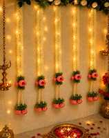 Guirlande murale de fleurs artificielles traditionnelles faites à la main, jasmin blanc, mogra, rose rouge, fausses perles, décoration intérieure, mariage