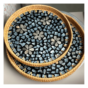 ถาดหวายสานขายส่งพร้อมฝังเปลือกหอย - Product Image 4