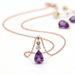 Collar de Piedra Púrpura con Corte de Pera, Piedra de Nacimiento de Febrero, Oro Blanco de 14K, Acuario, Piscis, Lujo, Venta Caliente 2026, Colgantes y Dijes Finos - Product Image 2
