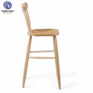 Chaise de bar moderne en bois de frêne massif avec siège tressé à la main pour comptoir de cuisine et bar à domicile - Product Image 5