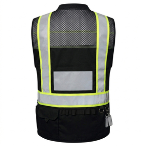 Multi-Pocket Reflective Safety Workwear Men <b>Hi</b>-<b>Vis</b> <b>Black</b> Construction <b>Vest</b> Bulk Custom Logo Breathable Utility Uniform Polyester - Product Image 2