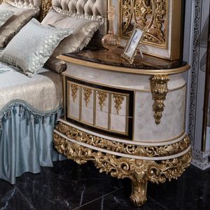 Ensemble de meubles de chambre d'hôtel de luxe de style baroque européen, lit king size capitonné, table de chevet en acajou sculpté à la main, lit principal - Product Image 4