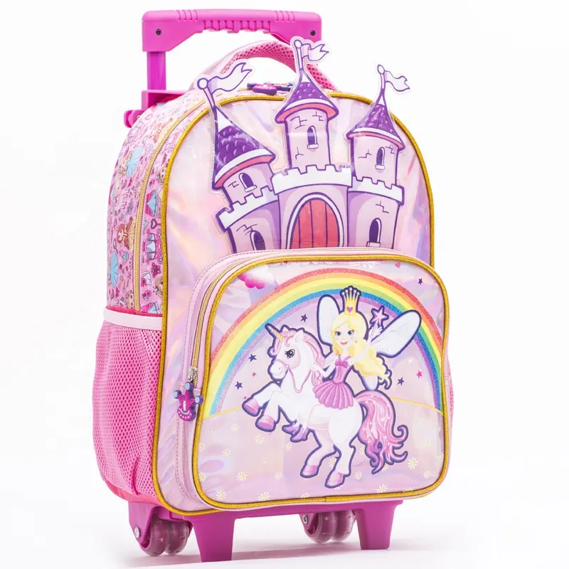 Customized Logo Waterproof 3 in 1 Set Unicorn-patterned Cute Fashion Girls Primary Children Backpack Trolley School Bag