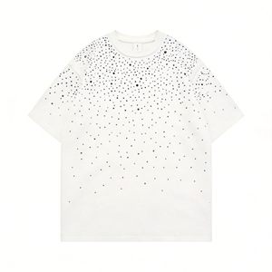 T-shirt à manches courtes pour homme, blanc, motif à pois en strass, col rond, coupe classique, style streetwear - Product Image 1