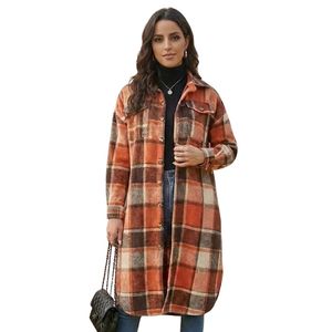 Chemisier-veste en tricot à carreaux orange et marron pour femme, à manches longues, boutonnée sur le devant, coupe oversize, décontractée, chaude, vêtement d'extérieur OEM - Product Image 2