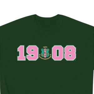 Sweat-shirt à col rond vert foncé avec imprimé graphique rose et vert 1908, manches longues, en molleton de coton, pull décontracté pour femme - Product Image 5