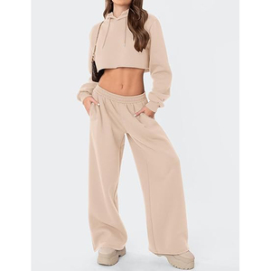Pantalon de jogging femme coupe droite taille basse en molleton épais uni, élastique, ample et oversize pour la détente - Product Image 3