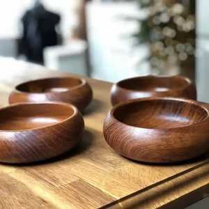 Ensemble de bols de service en bois faits à la main, finition naturelle, écologiques, décoration de cuisine et de maison, style rustique - Product Image 5