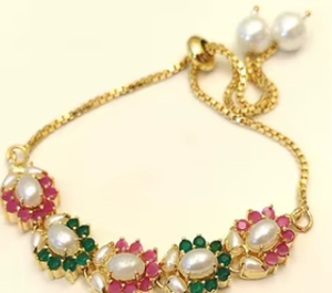 <b>Charming</b> Gold Finish Bracelet with Pearl Look for Girls Sparkling Trendy Bracelet For Party And Function Wear For Women - Product Image 2