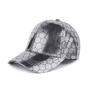 Metallic Adjustable Lambskin Fashion Women <b>Men</b> Faux Leather <b>Baseball</b> <b>Cap</b> Glitter Metallic Holographic - Product Image 3