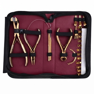 Kit d'outils professionnels tout-en-un en acier inoxydable pour extensions de cheveux : Pince à micro-anneaux, Pince à sertir, Pince à bandes, Crochet et boucle - Product Image 1