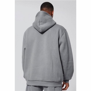 Sweat-shirt à capuche oversize pour homme, gris uni, en molleton de coton, décontracté, manches longues, avec poche, hiver, brodé 2027 - Product Image 6