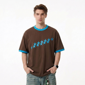 T-shirt Ringer Boxy Homme en Coton Lourd 240 GSM, Col Contrastant, Épaules Tombantes, Coupe Ample, Style Streetwear et Skate, Modèle Vierge - Product Image 1
