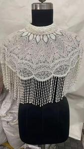 Pearl <b>Cape</b> Shoulder Jewelry with Layered Beaded Drapes and Fringe for Party, Bridal and Stage Wear - Product Image 2