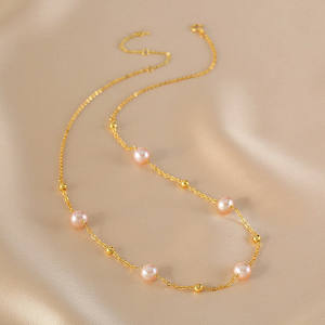 สร้อยคอมุกน้ำจืดธรรมชาติดีไซน์ระดับไฮเอนด์ สร้อยคอขนาดเล็กอเนกประสงค์ สร้อยคอเรียบง่าย น้ำหนักเบา - Product Image 1