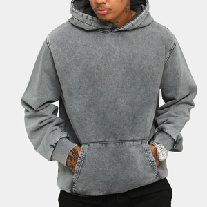 Sudadera con Capucha para Hombre, Estilo Acid Wash, Color Gris Sólido, Felpa, Corte Casual, Manga Regular, Diseño con Bolsillos, Estilo Invernal, 100% Algodón, Ropa Urbana - Product Image 6