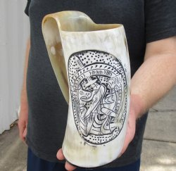 Unique Viking Drinking Horn Mug with <b>Hand</b> Engraved Personal Design <b>Made</b> Skilled Artisans Featuring Premium Horn Quality <b>Hand</b> - Product Image 2