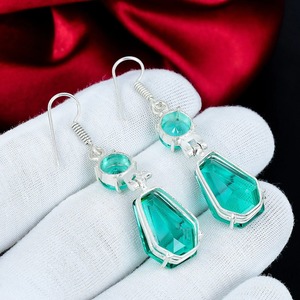 Boucles d'oreilles en apatite aqua, argent sterling 925, faites à la main, pendantes, pierres précieuses en apatite, bijoux en apatite, cadeau de Noël pour elle - Product Image 6