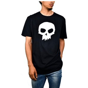 Men's Black Short Sleeve T-Shirt With White <b>Skull</b> Print Casual O-Neck Regular Fit Jersey Cotton <b>Top</b> - Product Image 2