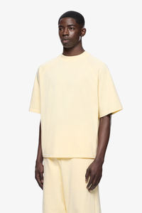 mens pastel yellow pale yellow plain solid blank raglan sleeve relaxed fit short sleeve <b>tshirt</b> crewneck basic tee top - Product Image 5