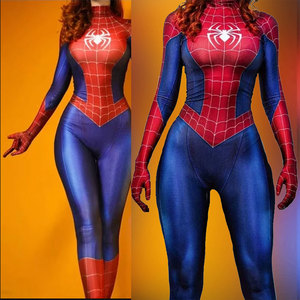 Disfraz de Spider-Man para mujer, mono de cosplay rojo y azul de spandex, traje de cuerpo entero para adultos, disfraz de anime para fiesta de Halloween - Product Image 4