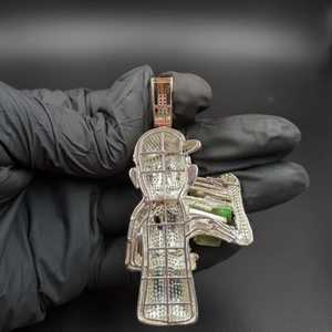 Colgante de Moissanita Money Man, Personaje de Dibujos Animados Hip Hop, Colgante de Lujo Estilo Rap, Plata de Ley 925, Joyería Fina, Colgantes y Dijes - Product Image 5