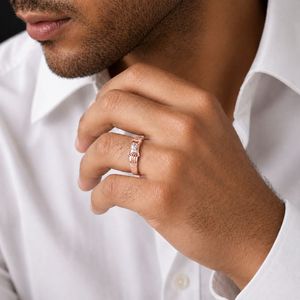 18K Gold Round Cut Diamond Solitaire <b>Ring</b> <b>for</b> <b>Men</b> Modern Geometric Band Two Tone Design Polished Finish Wedding Party - Product Image 5