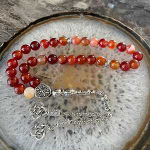 Handmade Red Agate Resin Tasbih Prayer Beads with Silver Tassel Islamic Misbaha Meditation Ramadan <b>Eid</b> <b>Gift</b> for Muslims - Product Image 3
