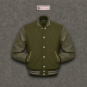 Blouson universitaire en laine d'olive premium pour homme, style streetwear, avec manches assorties, col rabattu, poignets et ourlet, fermeture à boutons corne, hiver - Product Image 5