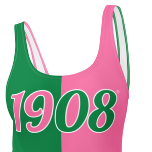 Traje de baño de una pieza de 2 tonos 1908, traje de baño rosa y verde con estampado de números para mujer, ropa de playa elegante, traje de moda - Product Image 5