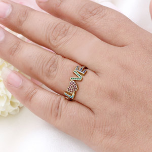 Gold-plated Sterling <b>Silver</b> Rainbow Zircon Pave Love Letter <b>Rings</b> Adjustable Size Romantic Wedding Party <b>Statement</b> <b>Rings</b> Women - Product Image 6