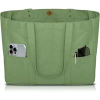 Sac fourre-tout en toile écologique vert avec bretelles et poches |   Grand sac cadeau pour le transport quotidien, idéal pour les voyages et l'usage quotidien
