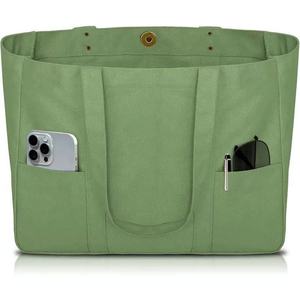 Green <b>Canvas</b> <b>Tote</b> Bag Large Size Shoulder Handle Daily Use Shopping Bag - Product Image 2