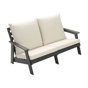 Sofá de Jardín HIPS con Cojín, Diseño de Madera en Gris/Beige, para Terraza, Piscina, Patio - Product Image 2