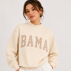 Sweat-shirt rose surdimensionné à col rond avec lettrage imprimé Bama Gingham, pull décontracté en polaire unisexe pour l'automne - Product Image 2