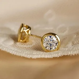 Moissanite <b>Stud</b> Earrings 925 Sterling <b>Silver</b> Gold Plated Round Brilliant Cut Claw Setting Diamond Look Trendy Women - Product Image 1