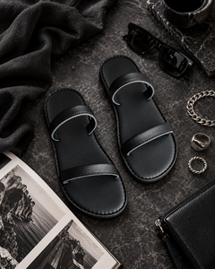 Sandalias de Piel Sintética Negra de Doble Correa para Hombre y Mujer, Calzado Casual de Verano con Punta Abierta, Tallas 2-11, Venta al Por Mayor, OEM, Marca Privada - Product Image 3