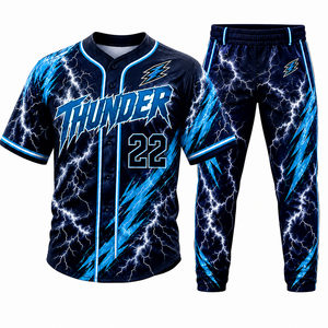 Thunder Baseball Uniform Set Sublimated Jersey Pants Men's <b>Athletic</b> Team Wear Custom Logo Design Breathable Polyester - Product Image 2