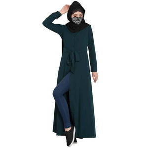 Women's Dark Green <b>Long</b> Sleeve Floor Length Abaya Modest <b>Dress</b> Round Neck Loose Fit Cotton Daily Wear Middle East Style - Product Image 4