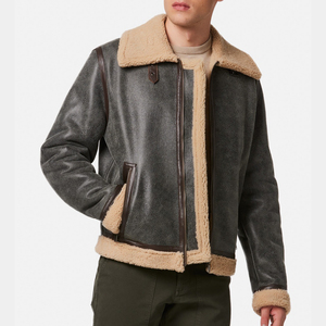 Vestes bomber B-3 pour hommes de qualité supérieure, en cuir d'agneau véritable, col montant, poches avant, coupe-vent, respirantes - Product Image 2